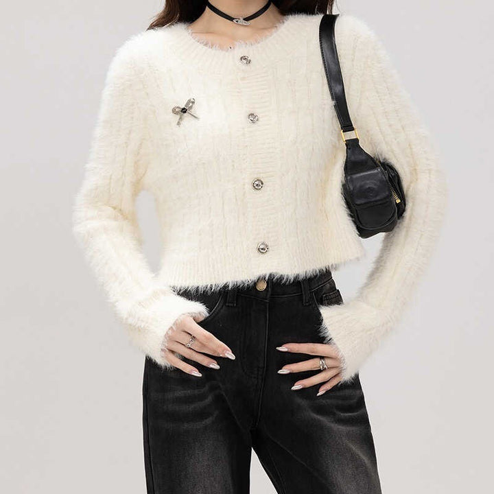 Damen Eleganter kurzer Cardigan mit Knöpfen Drune