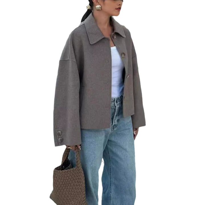 Damen Modische Oversized-Wolljacke mit Knopfdetails und weitem Schnitt Drune