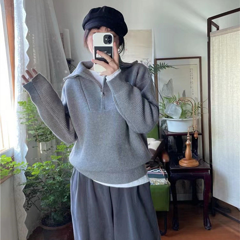 Damen Pullover mit hohem Kragen und Reißverschluss Drune
