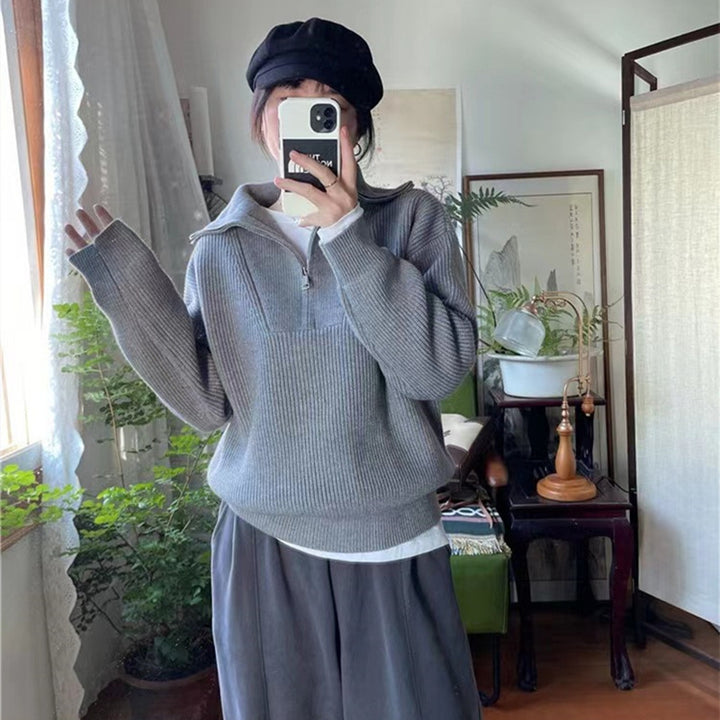 Damen Pullover mit hohem Kragen und Reißverschluss Drune