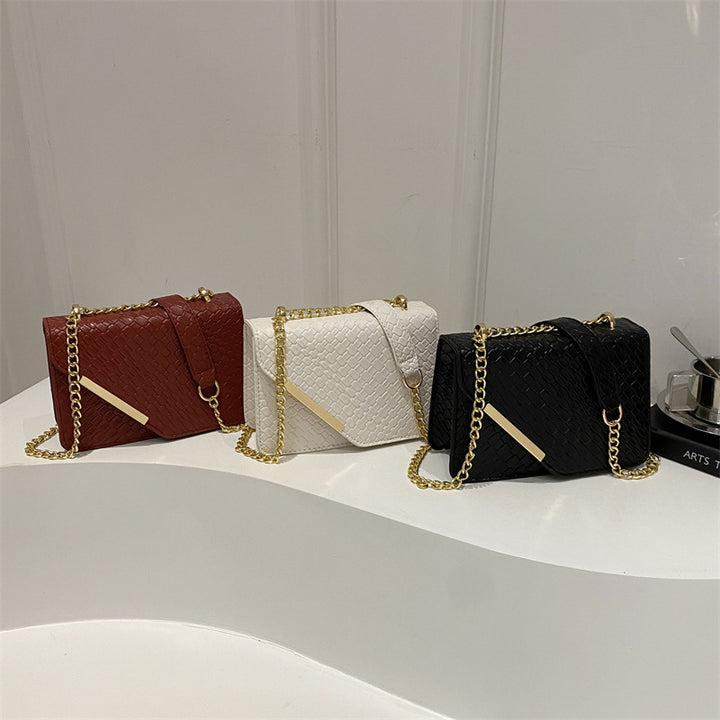 Damen elegante Umhängetasche mit geflochtenem Design und goldener Kette Drune