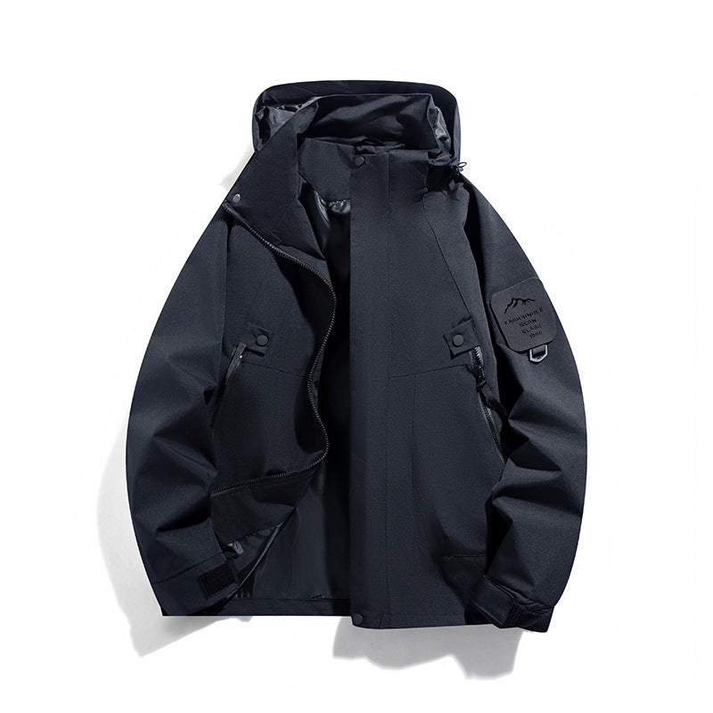 Herren wind- und wasserdichte Functional-Parka mit verschließbaren Zipper-Taschen und verstellbarer Kapuze Drune