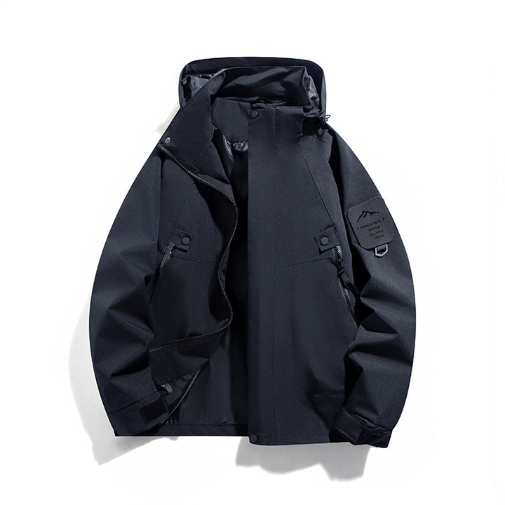 Herren wind- und wasserdichte Functional-Parka mit verschließbaren Zipper-Taschen und verstellbarer Kapuze Drune