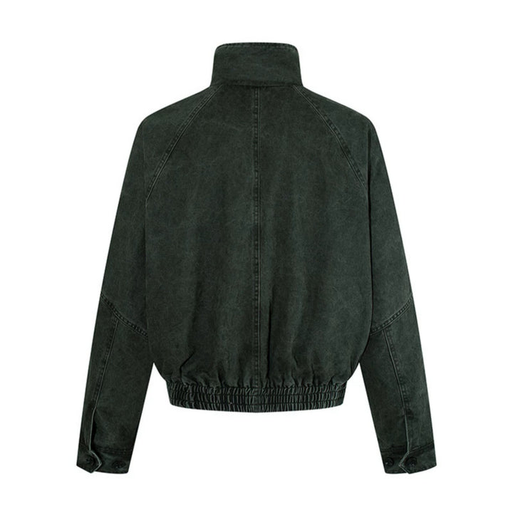 Damen kurze Oversize-Bomberjacke mit Stehkragen, Knopfleiste und elastischem Saum Drune
