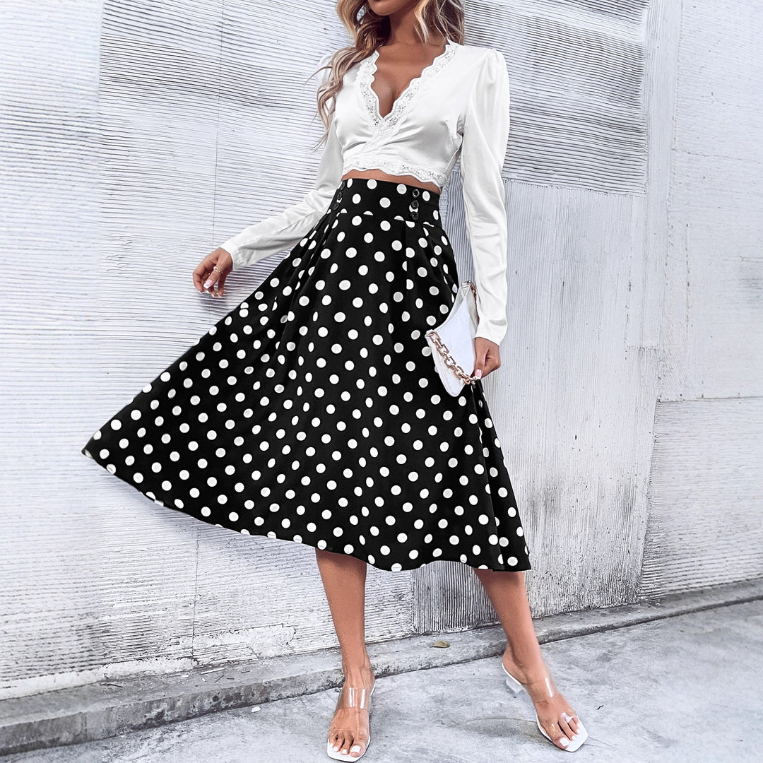 Damen Midirock mit elegantem Punkte-Design und hohem Bund Drune