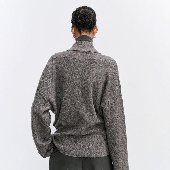 Damen Eleganter und weicher Wickelpullover aus hochwertiger Wolle Drune