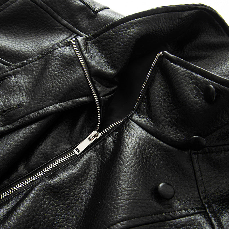Damen nan asymmetrische Oversize Kunstlederjacke mit Stehkragen, Schulterklappen und Tunnelzugsaum Drune