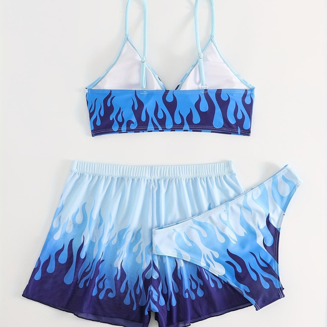 Damen Triangel-Bikini mit aufregendem Flammenmuster Drune