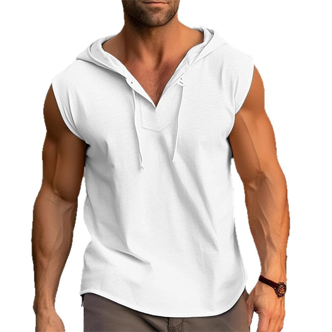 Herren ärmelloses Trainingsshirt mit praktischem Kapuzen-Design Drune