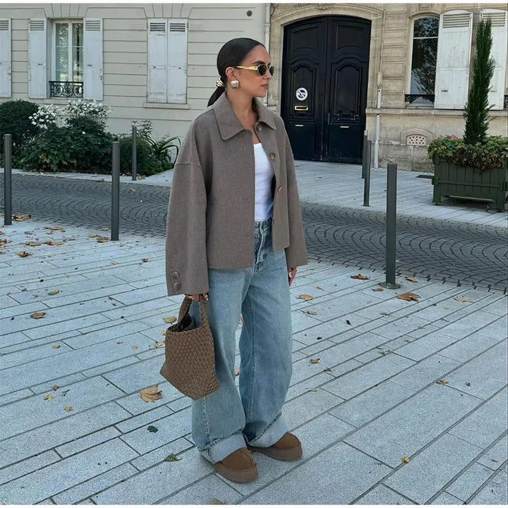 Damen Modischer Oversized Wollmantel Drune