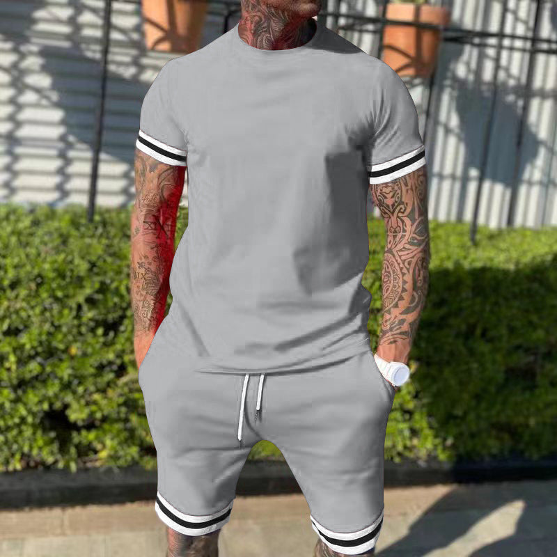 Herren nan sportliches Freizeitset aus Baumwolljersey mit Rundhalsshirt und Kordel-Kurzhose Drune