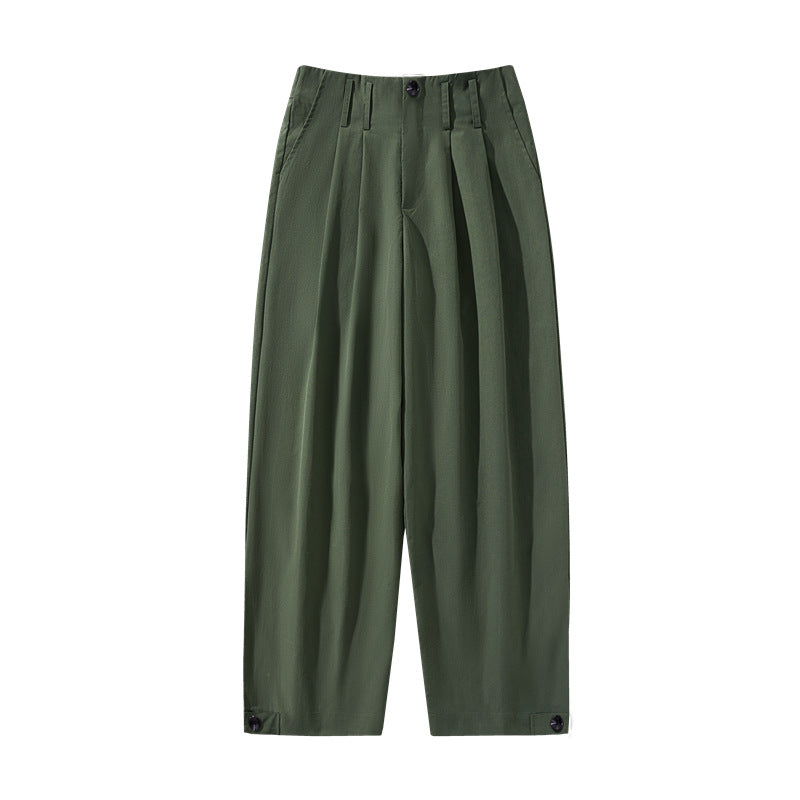 Damen weite Plissee-Hose mit hohem Bund, Gürtelschlaufen & verstellbaren Saumlaschen Drune