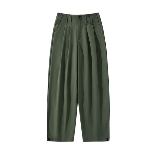 Damen weite Plissee-Hose mit hohem Bund, Gürtelschlaufen & verstellbaren Saumlaschen Drune