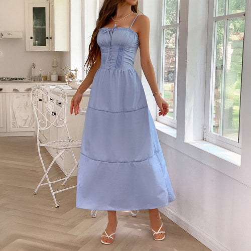 Damen Luftiges Sommerkleid mit Rüschendetails und Kordelzug Drune