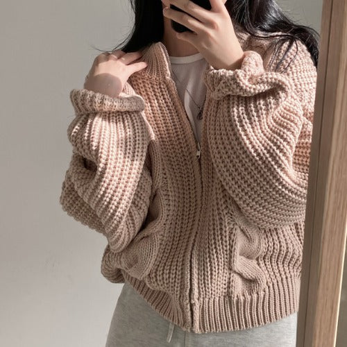 Damen gemütliche Strickjacke mit voluminösen Ärmeln und modernem Design Drune