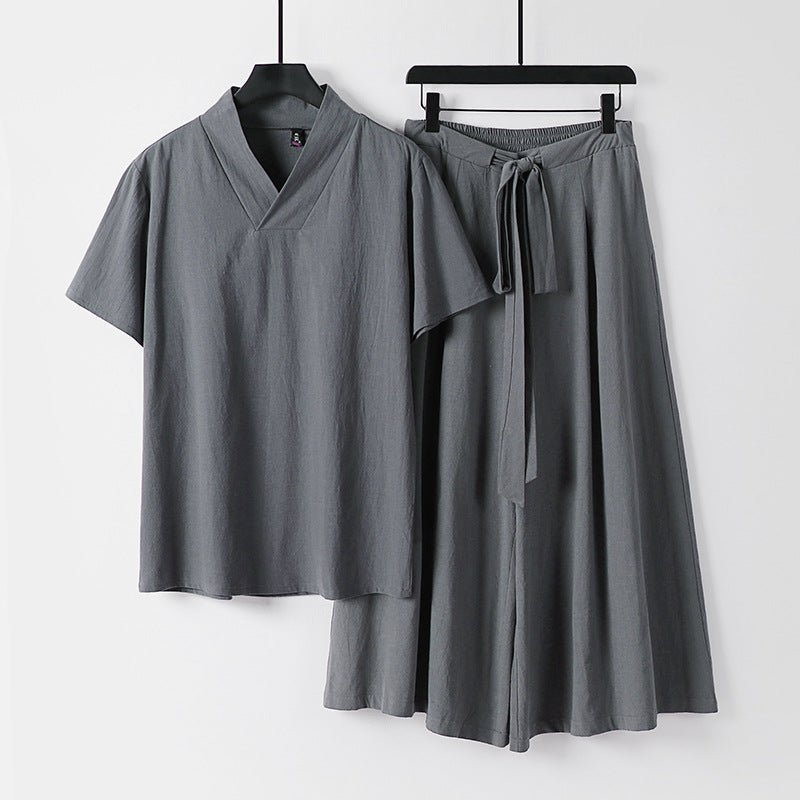 Damen Leichtes Loungewear-Set mit V-Ausschnitt-Shirt und weit schwingendem Midirock mit Kordelzug Drune