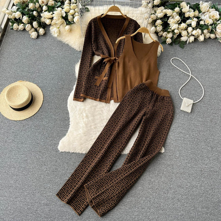 Damen modisches Loungewear-Ensemble mit grafischem Muster und lässigem Schnitt Drune