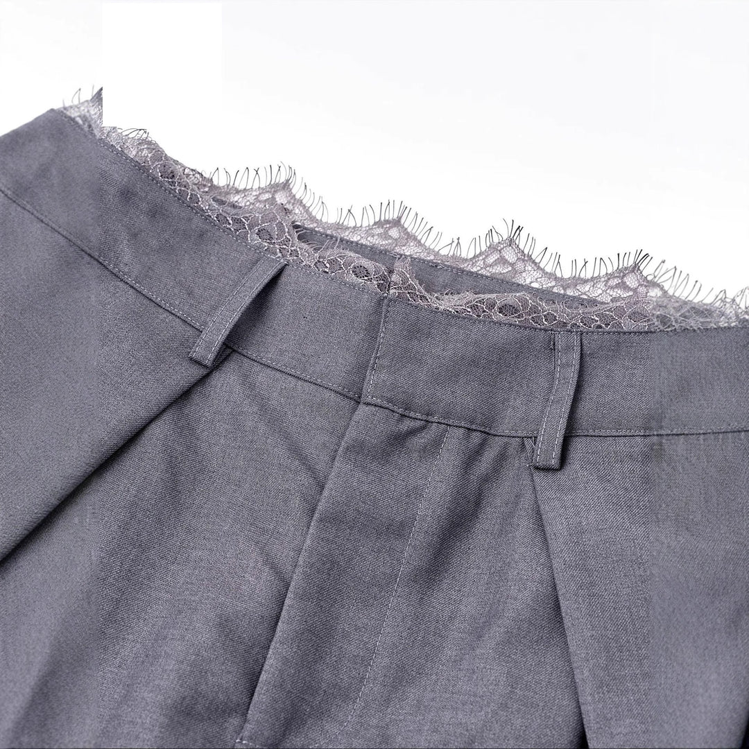 Damen Stylische High-Waist-Hose mit dekorativem Bund Drune