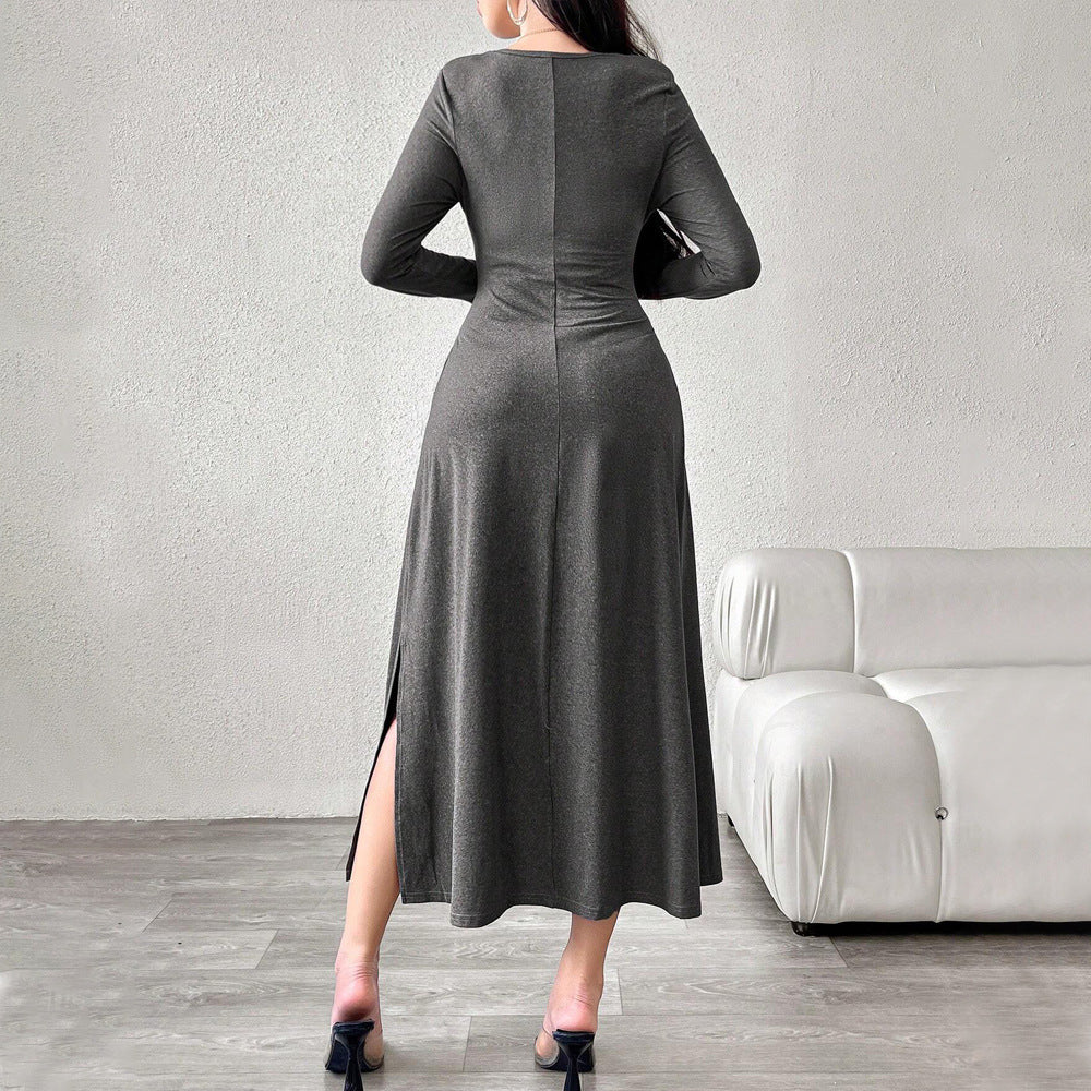 Damen Midikleid mit elegantem quadratischen Ausschnitt und lässigen Rüschendetails Drune