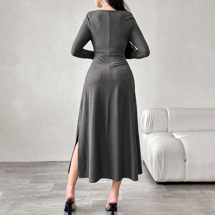Damen Midikleid mit elegantem quadratischen Ausschnitt und lässigen Rüschendetails Drune