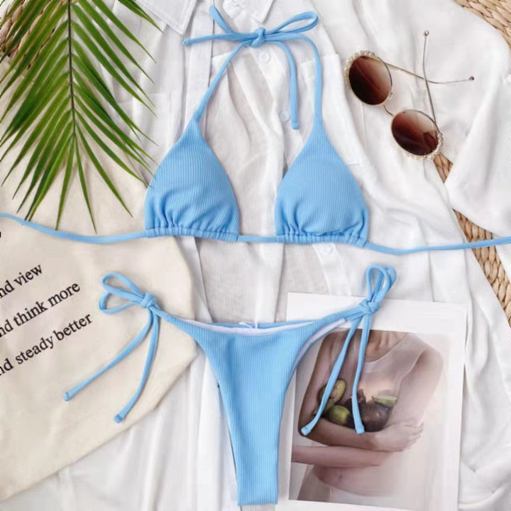 Damen Triangel-Bikini mit verstellbaren Bindebändern und Rippstrick Drune