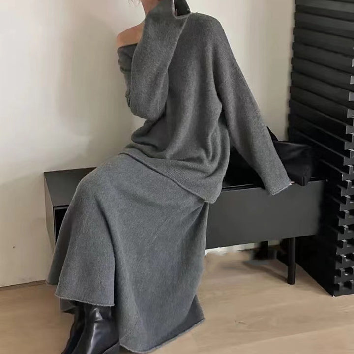 Damen Strickkleid im lässigen Off-Shoulder Design mit weitem Schnitt Drune