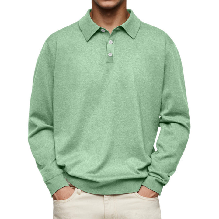 Herren Feinstrick Langarmpoloshirt mit Umlegekragen und Knopfleiste Drune