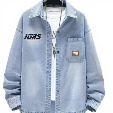 Herren Oversized Denim-Hemdenjacke im Vintage-Wash mit aufgesetzter Brusttasche Drune