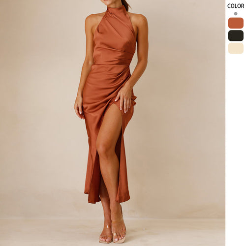 Damen elegantes Maxikleid mit trägerlosem Design und hohem Schlitz Drune