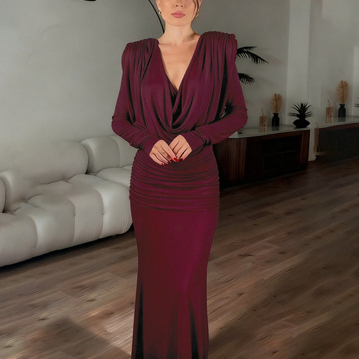 Damen Elegantes Maxikleid mit raffiniertem Wickelausschnitt und drapierten Details Drune