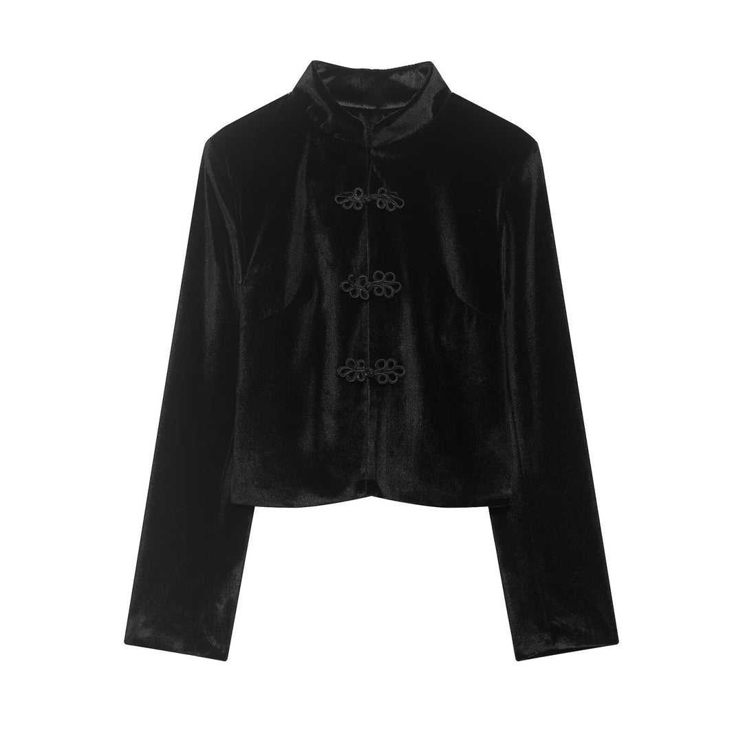 Damen Kurze Blazerjacke mit Stehkragen und Knotenverschlüssen Drune