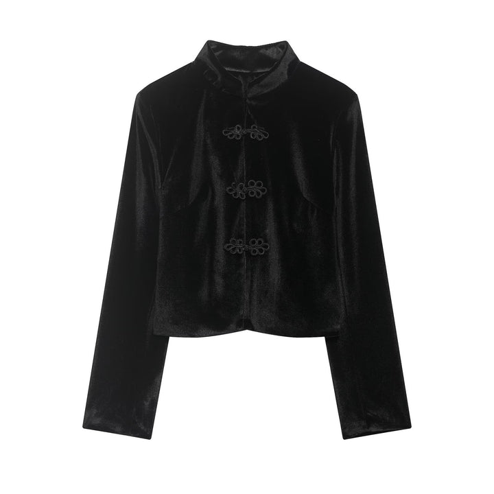 Damen Kurze Blazerjacke mit Stehkragen und Knotenverschlüssen Drune