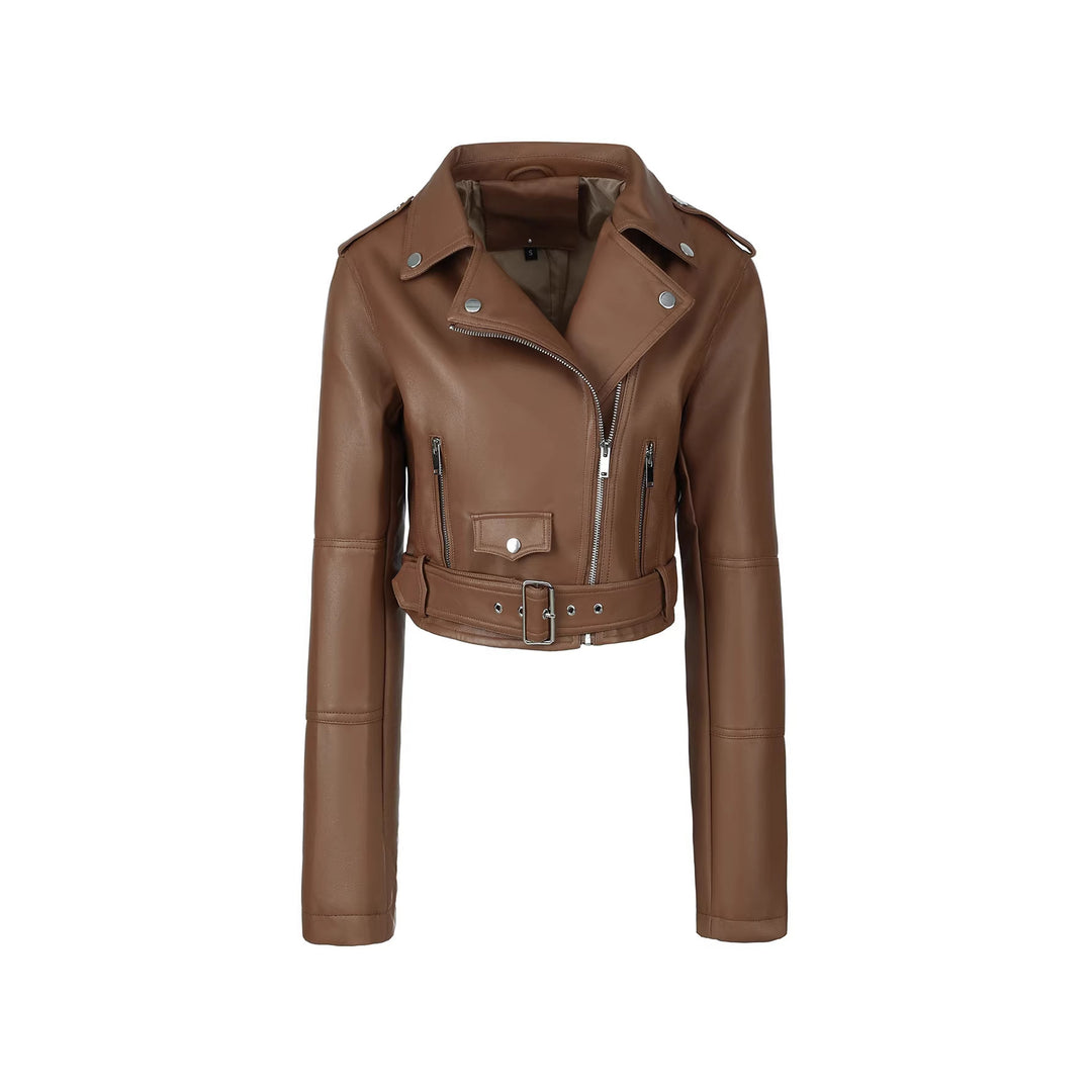 Damen Trendige Bikerjacke mit Gürtel Drune