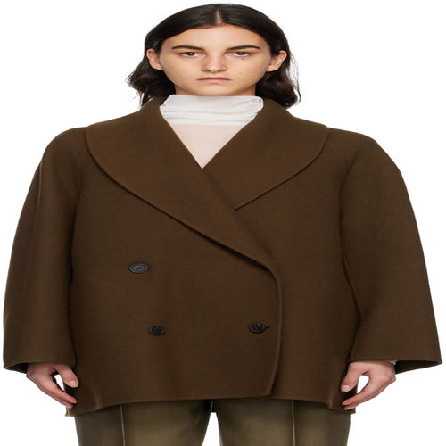 Damen Kurz geschnittener Oversize Doppelreihiger Wollmix‑Mantel mit Rundschalkragen Drune