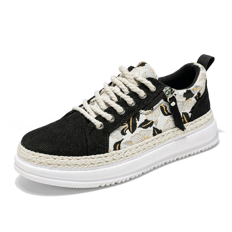 Damen gestickte Espadrille-Plateau-Sneaker mit floralem Jacquard, geflochtener Kordelsohle und gepolstertem Innenfutter Drune