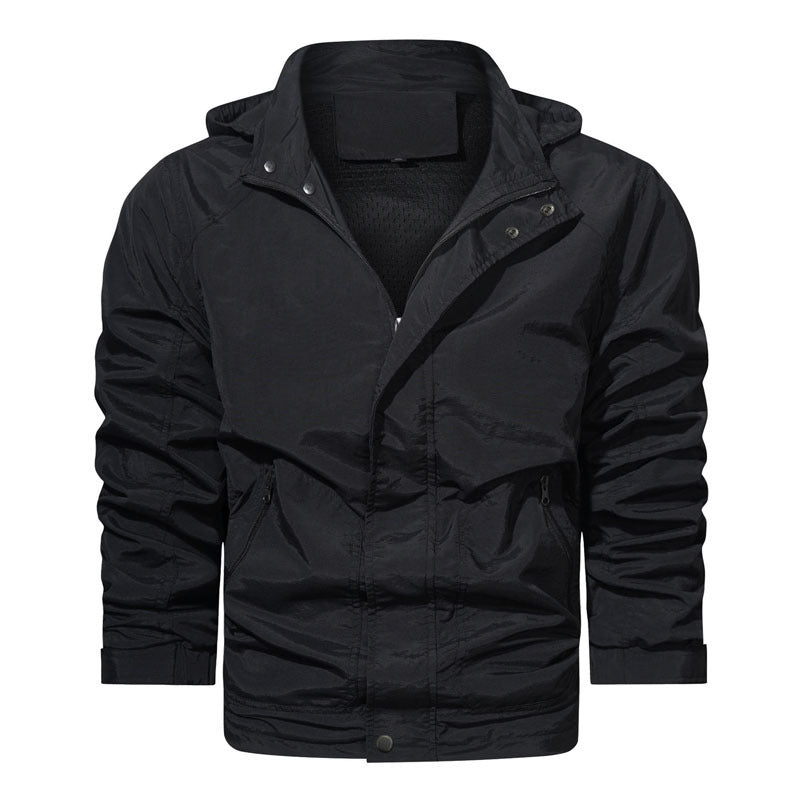 Herren Leichte Fieldjacke mit Kapuze, windabweisender Shell und Reißverschlusstaschen Drune