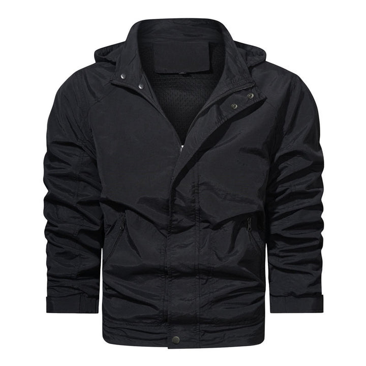 Herren Leichte Fieldjacke mit Kapuze, windabweisender Shell und Reißverschlusstaschen Drune