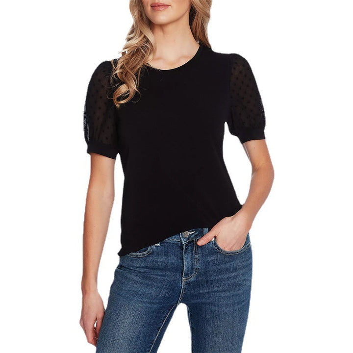 Damen modisches Freizeitshirt mit Puffärmeln und Struktur Drune
