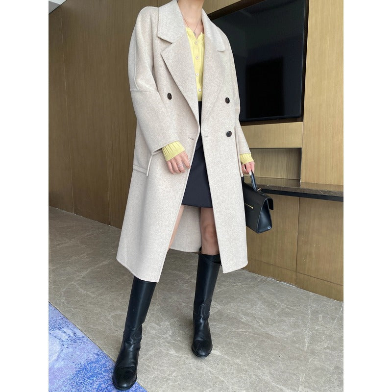 Damen eleganter Wollmantel mit doppelter Knopfblende und klassischem Revers Drune
