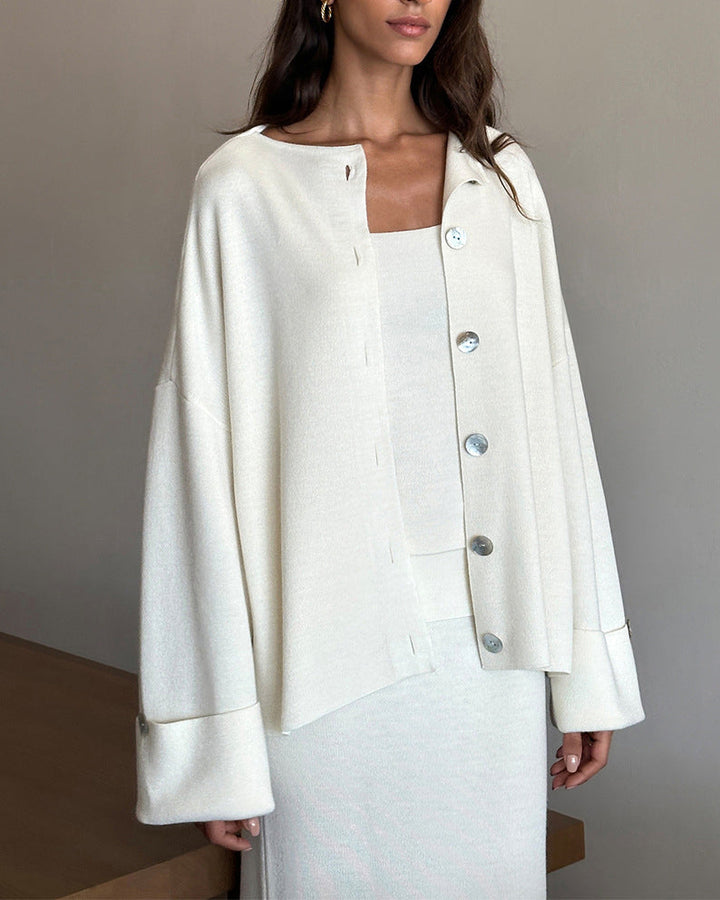 Drune | Gestricktes Langarm Strickjacke, Top und Rock Drei Teile Satz