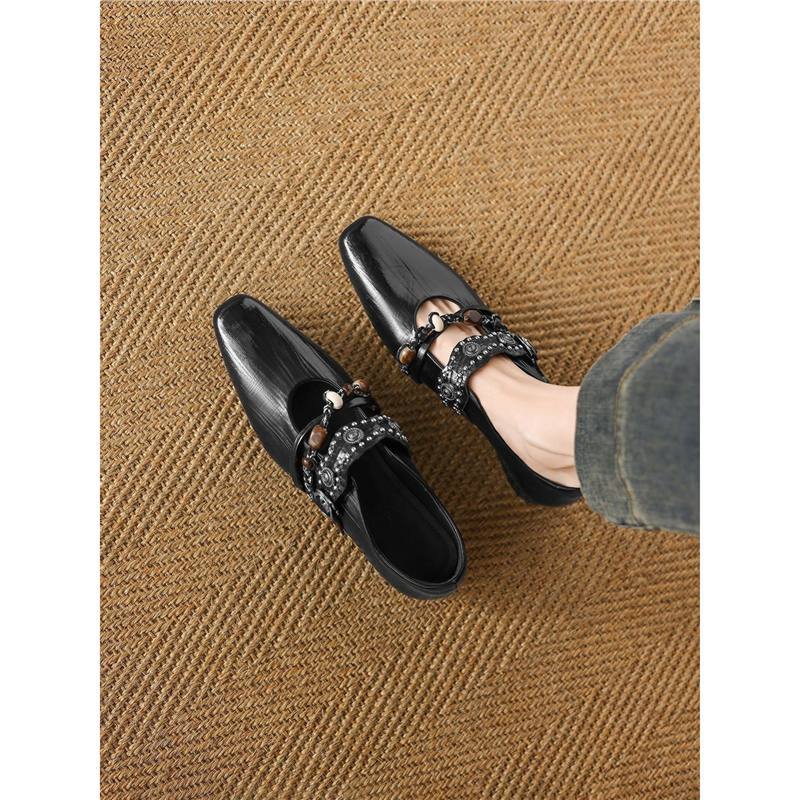 Damen Verzierten Loafer‑Mules mit quadratischer Zehenpartie und Perlenriemen Drune