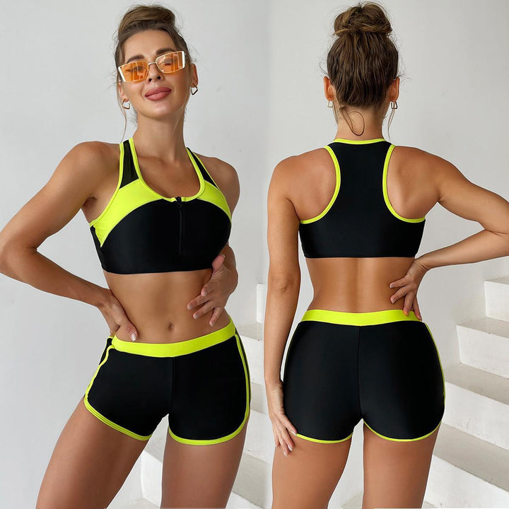 Damen Sportbadeanzug mit Kurzer Hose und Praktischem Reißverschluss Drune