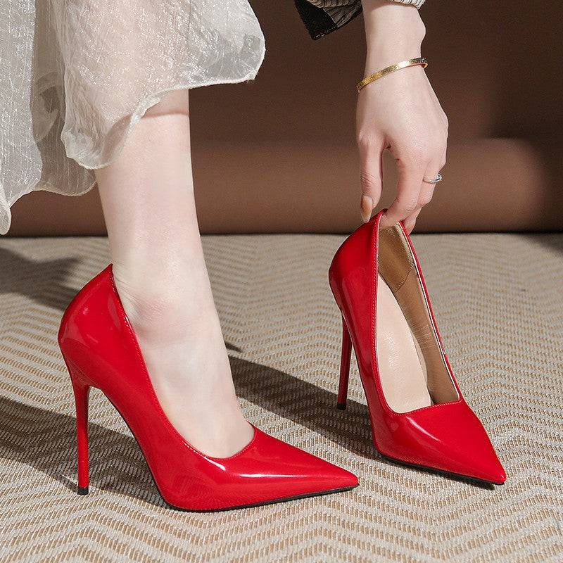 Damen Elegante spitz zulaufende Lackpumps mit extra hohem Stilettoabsatz Drune