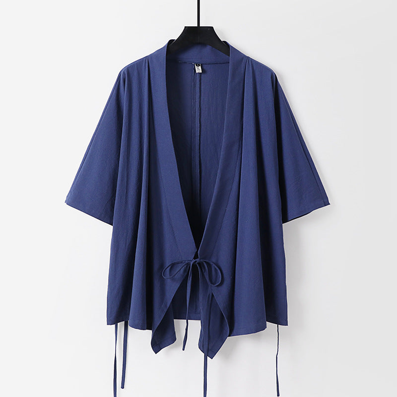 Damen locker fallende Kimono-Jacke mit Bindegürtel Drune