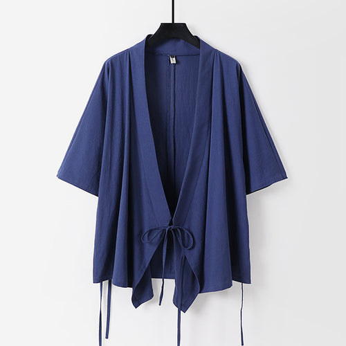 Damen locker fallende Kimono-Jacke mit Bindegürtel Drune