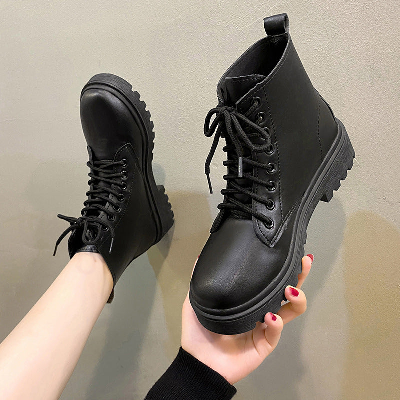 Damen Schnür-Biker-Ankleboots mit Plateau-Profilebene Drune