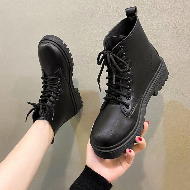 Damen Schnür-Biker-Ankleboots mit Plateau-Profilebene Drune