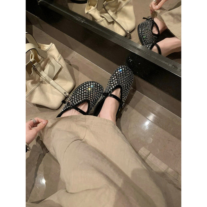 Damen Clogs mit funkelndem Strass und modischem Riemen Drune