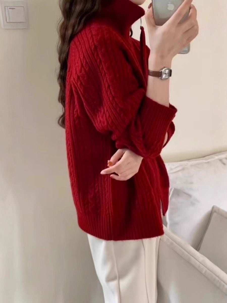 Damen Kastiger Zopfstrick‑Cardigan mit Zweiwege‑Reißverschluss, Stehkragen und breitem Rippsaum Drune