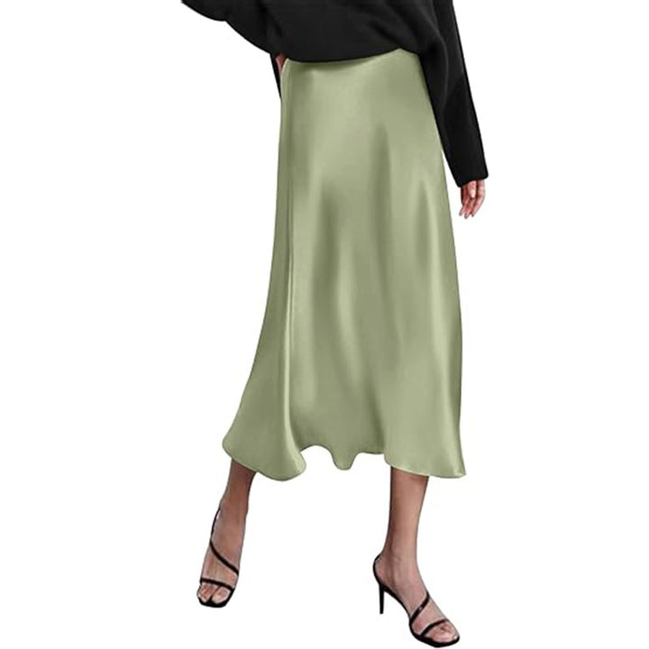 Damen eleganter Midi-Rock aus satinierter Viskose mit fließendem Fall Drune